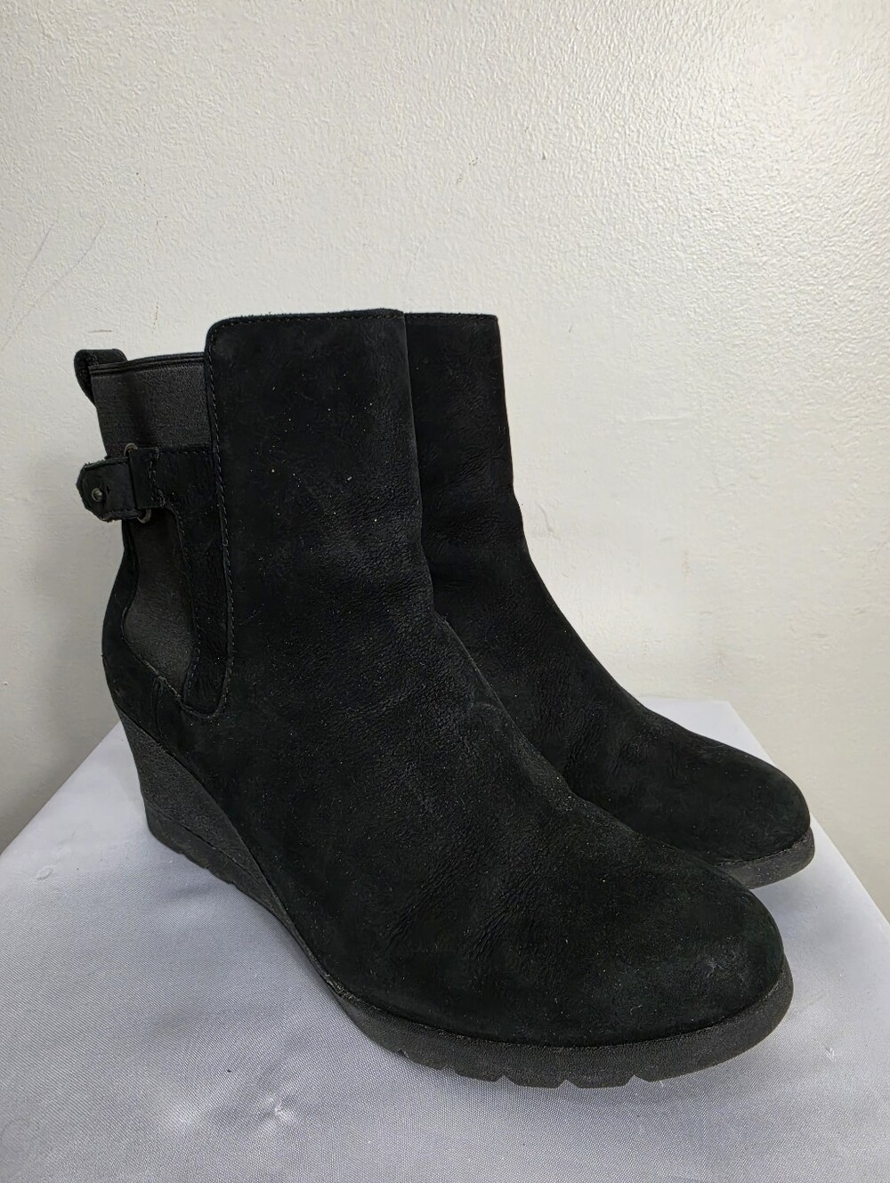 UGG Black Suede Wedge Ankle Booties
